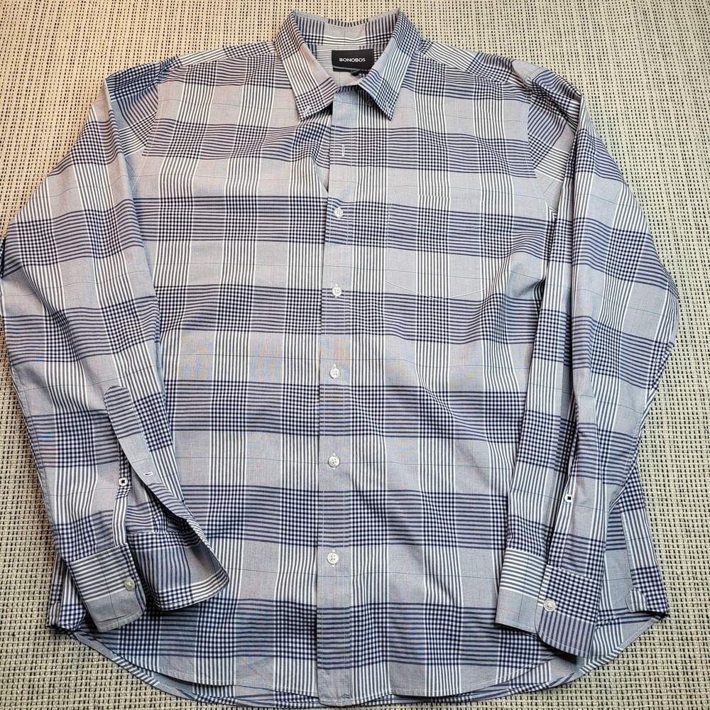 Bonobos Shirt Mens XL Blue Plaid Slim Fit Long Sleeve Button Front Casual